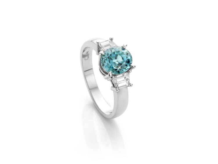 18 karaat witgouden ring met blauwe zirkoon stunning blue cober