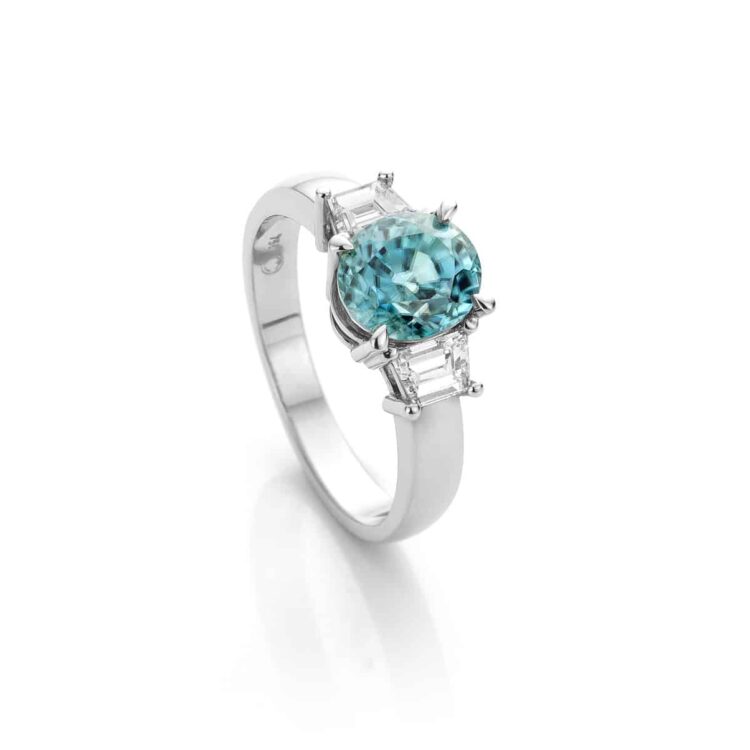 18 karaat witgouden ring met blauwe zirkoon stunning blue cober