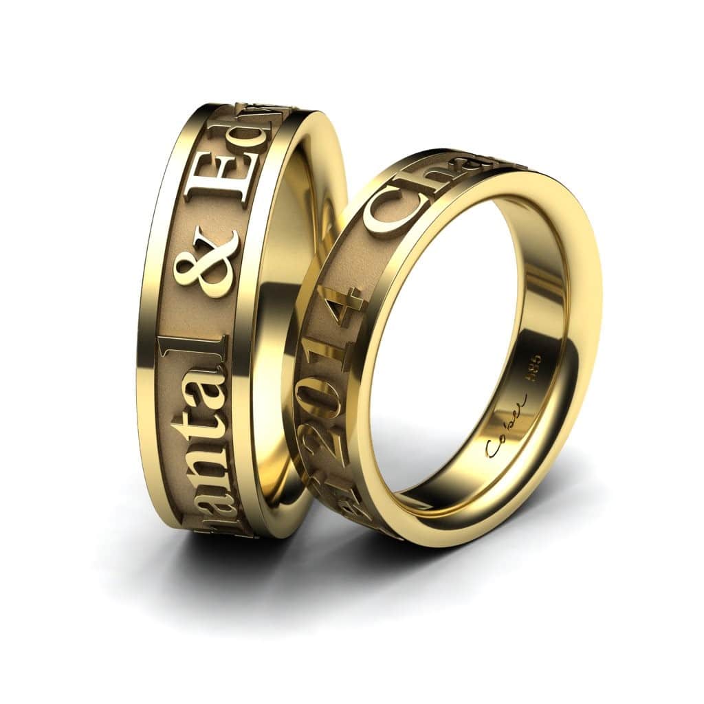 Wedding Bands With Names In 18k Yellow Gold Cober With Names 18 Karat Yellow Gold Wedding Bands