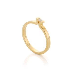 Strakke 14K geelgouden solitair ring