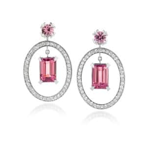 Oorbellen met diamant, roze saffier en roze toermalijn