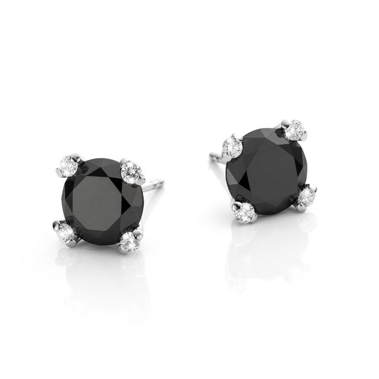 Witgouden oorbellen met zwarte diamant