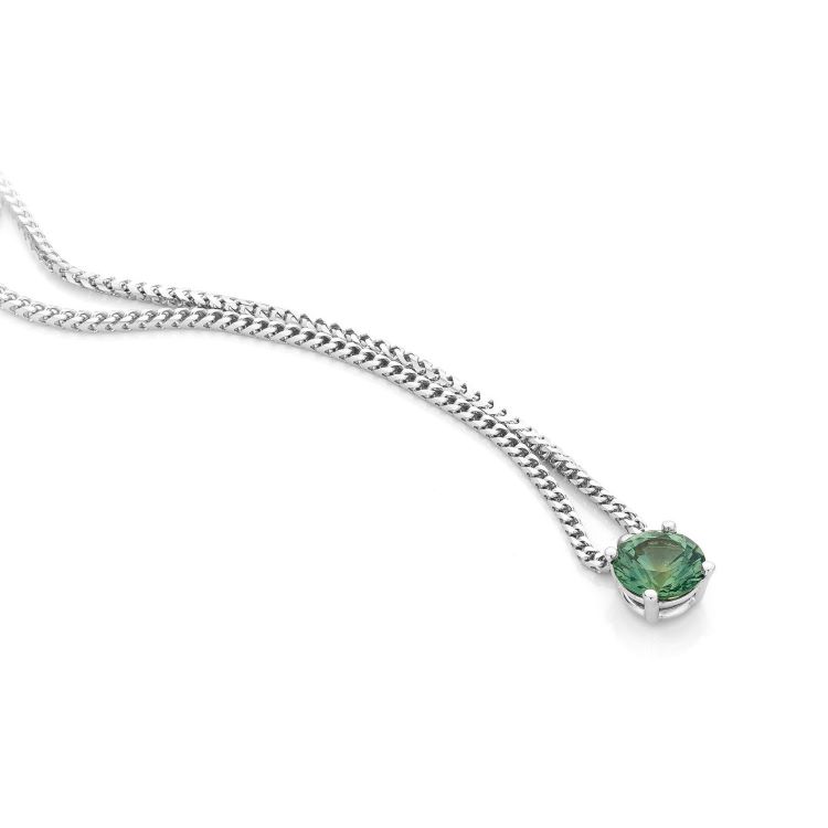 Witgouden hanger met groene Saffier