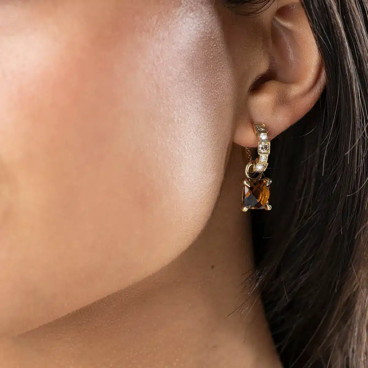 Creolen met Diamanten en Whisky-Kwarts hanger - Image 3