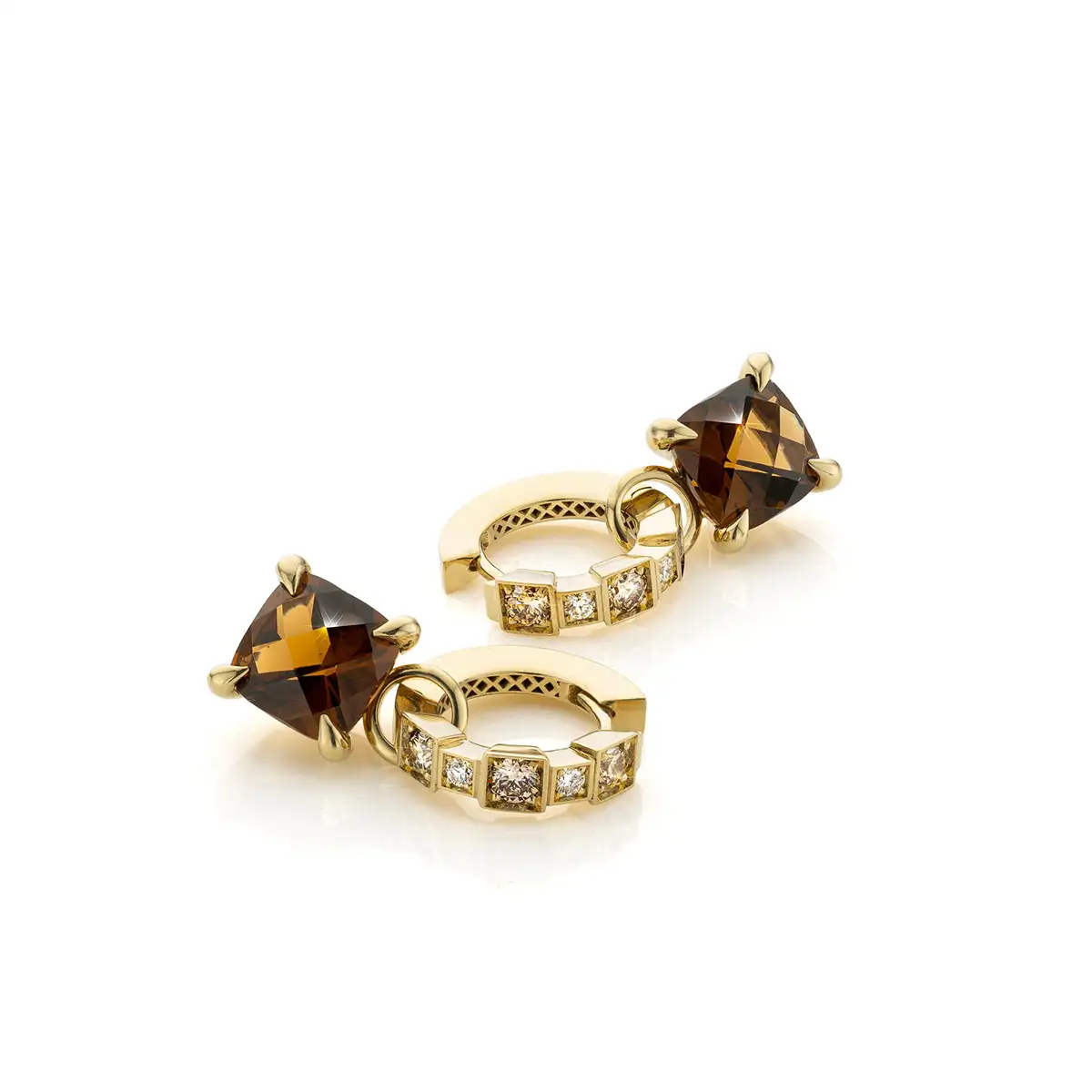 Creolen met Diamanten en Whisky-Kwarts hanger - Image 2