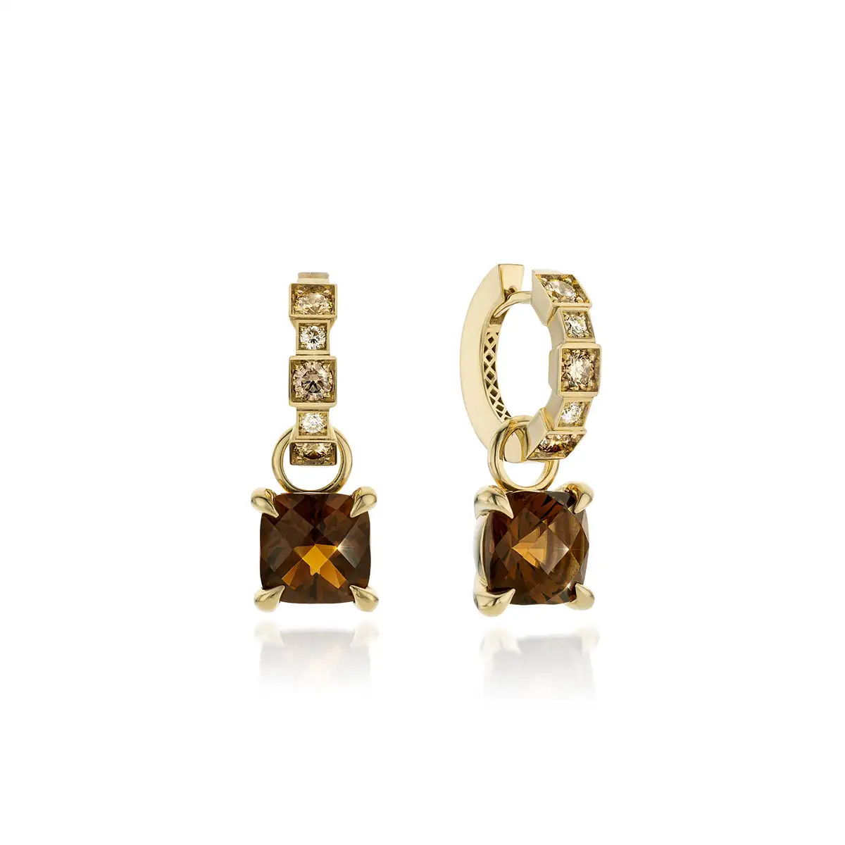 Hoops with Diamonds and Whisky Quartz pendant