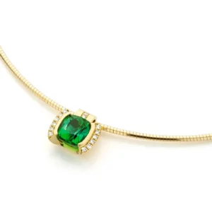 Green Tourmaline in gold pendant