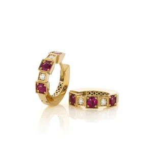 Oorbellen met Diamant en Robijnen