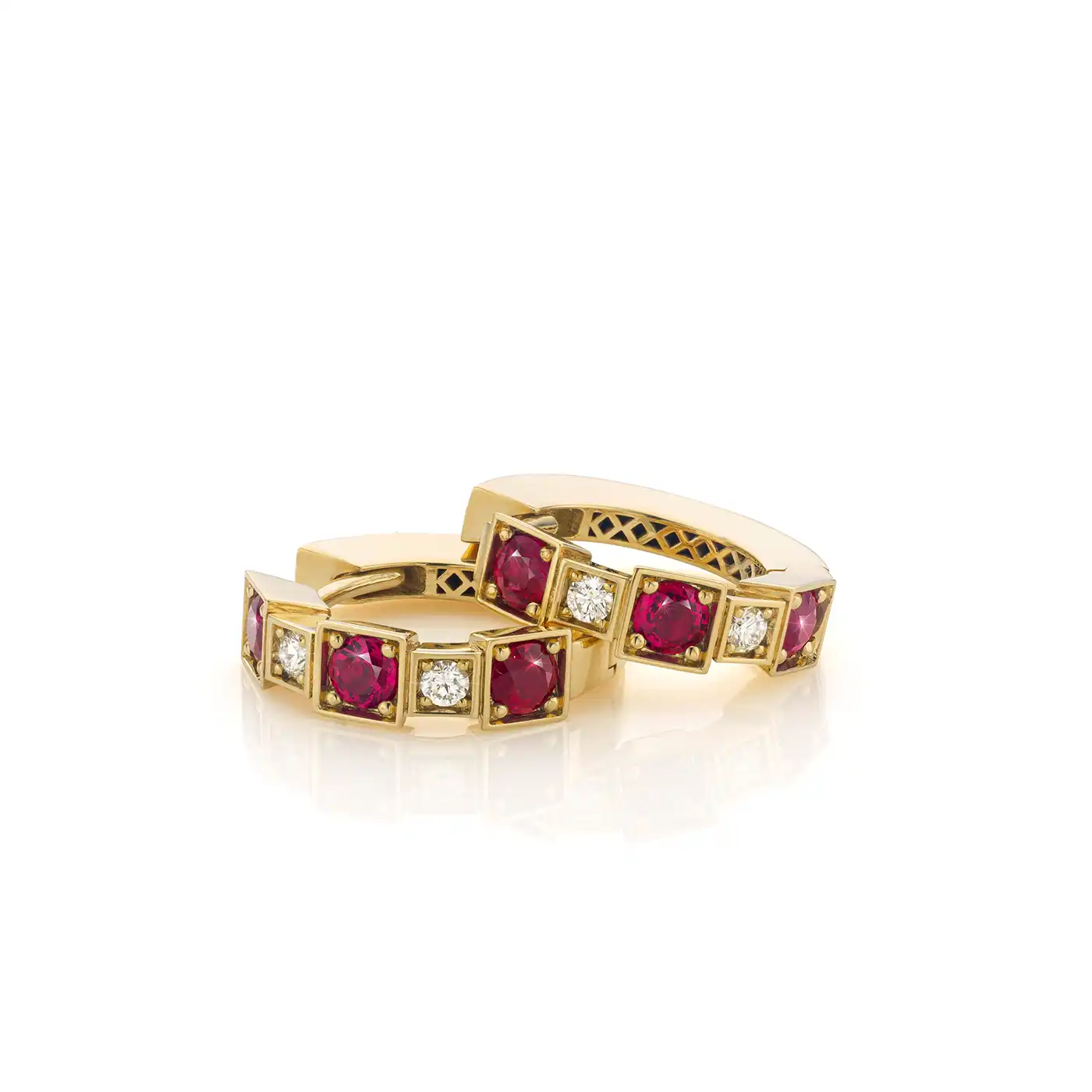 Oorbellen met Diamant en Robijnen - Afbeelding 2