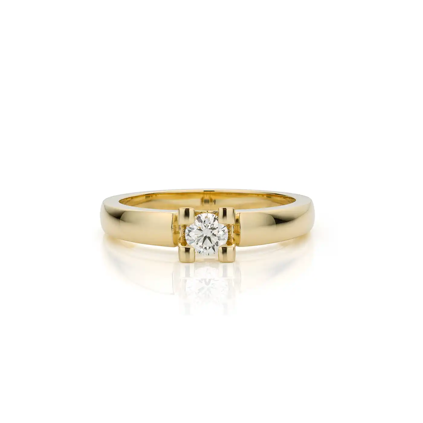 Modern 14K yellow gold heavy solitaire ring