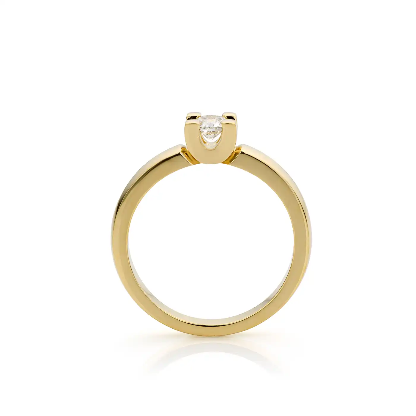 Modern 14K yellow gold heavy solitaire ring