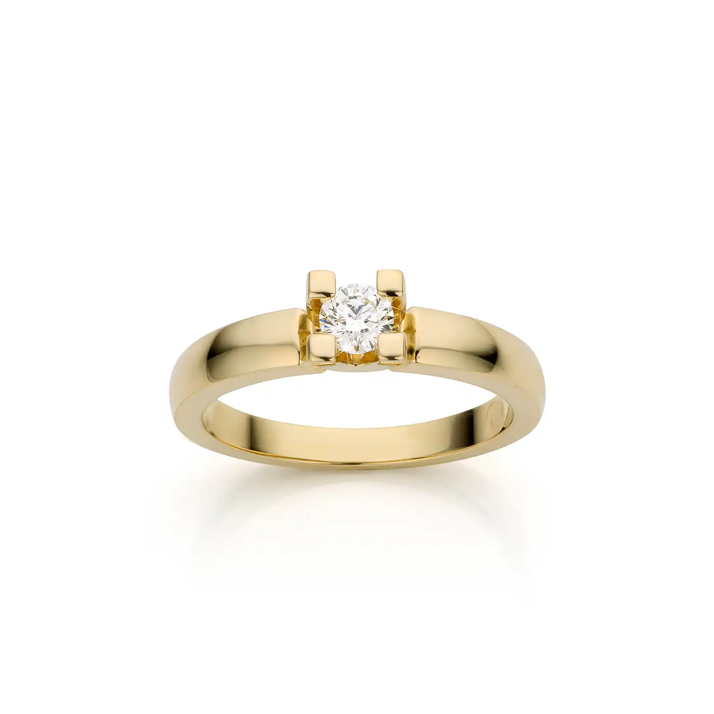 Modern 14K yellow gold heavy solitaire ring