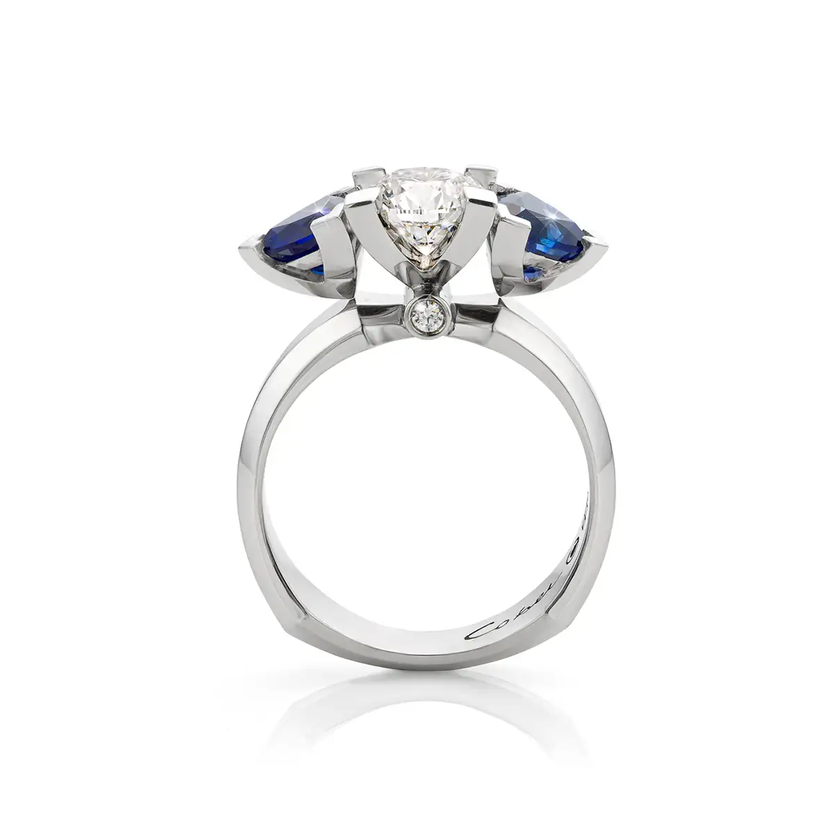 Ring met saffieren en diamant - Afbeelding 3