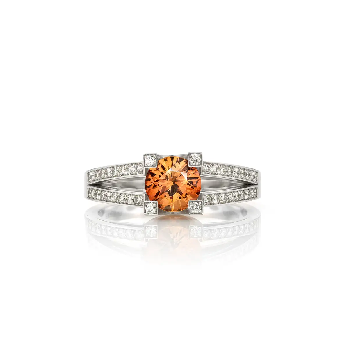 witgouden ring met oranje saffier - Afbeelding 3